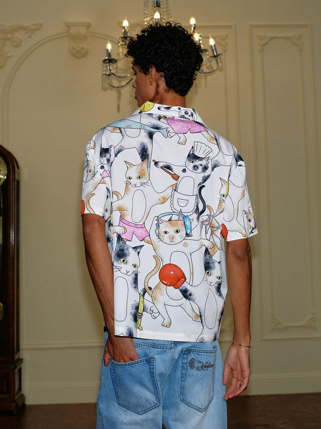 YADcrew All Over Cat Print Short Sleeve Shirt | Face 3 Face