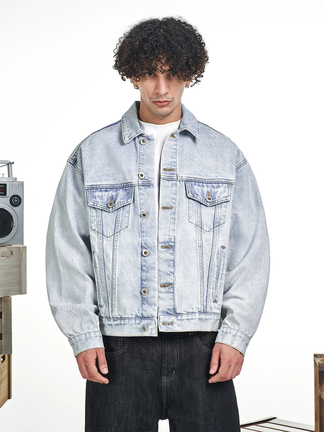 F3F Select Heavily Washed Light Blue Denim Jacket | Face 3 Face