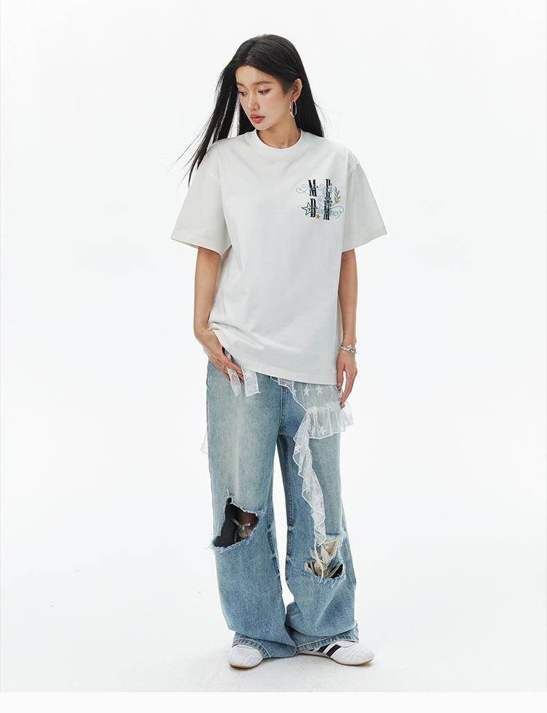 MEDM Glitter Bird and Apple Embroidered Tee | Face 3 Face