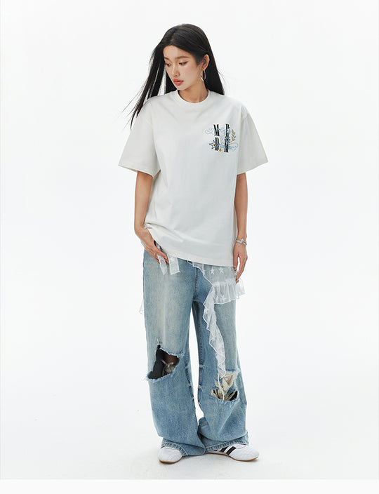 MEDM Glitter Bird and Apple Embroidered Tee | Face 3 Face