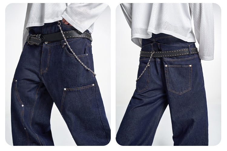 F3F Select Double Layer Waist Double Knee Studded Jeans | Face 3 Face