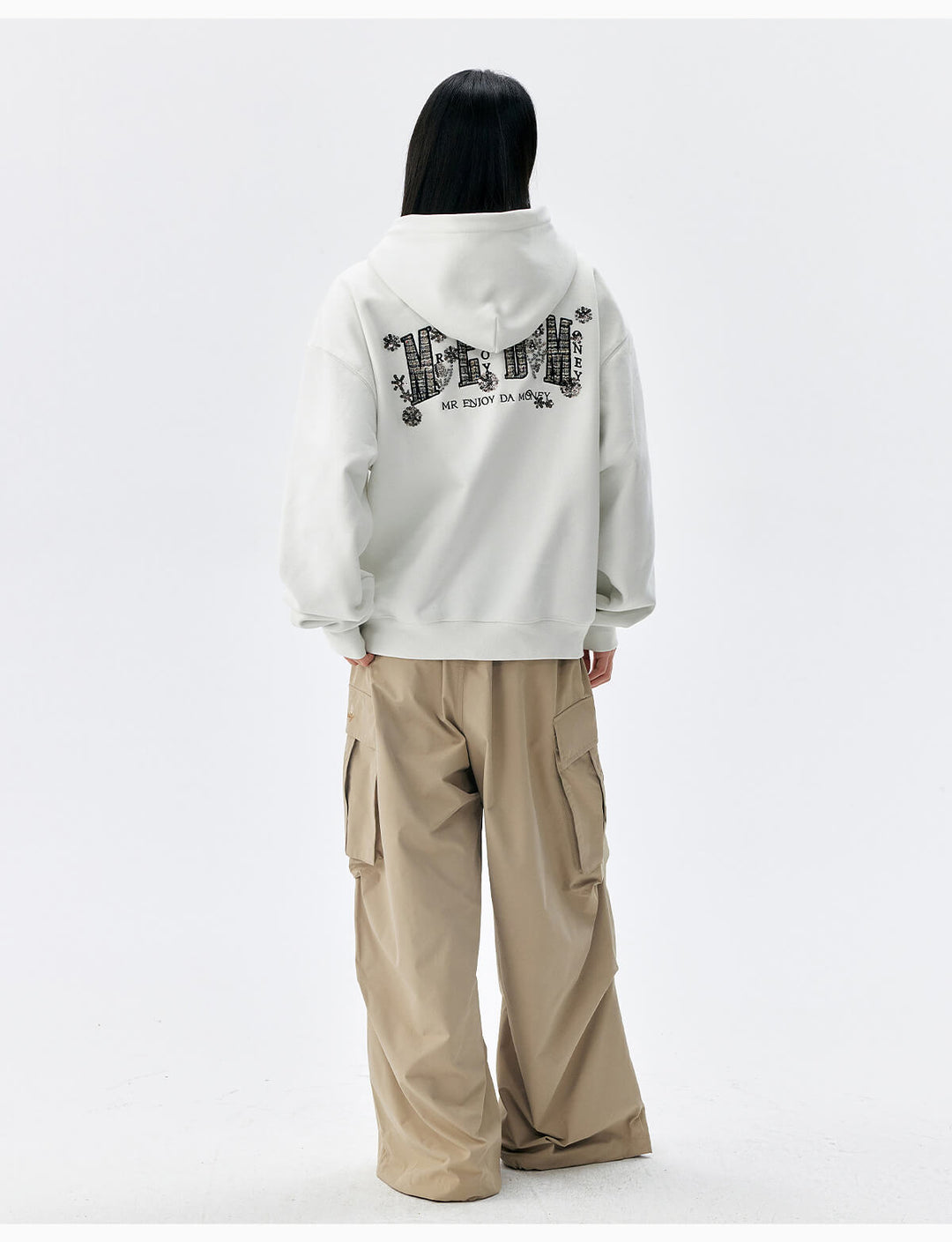 MEDM Beaded Flower Embellished Zip Up Hoodie | Face 3 Face