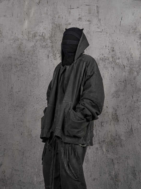 UNDERWATER Dirty Dyed Deconstructed Zip-Up Sweatshirt Jacket | Face 3 Face