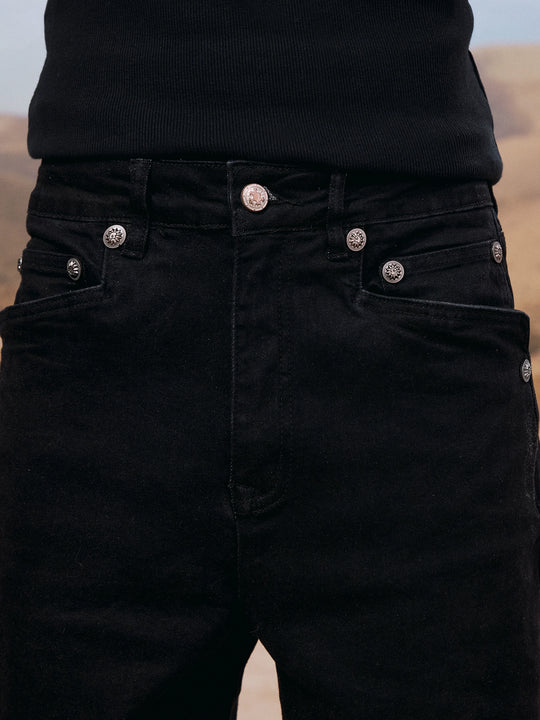 YADcrew Basic Stretch Rivet Flared Jeans | Face 3 Face