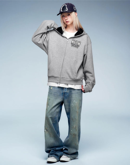 MEDM Contrast Hood Lining Zip Up Hoodie | Face 3 Face