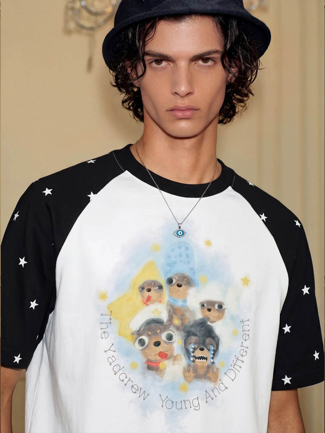 YADcrew Cartoon Dog Print Star Raglan Color Block Tee | Face 3 Face