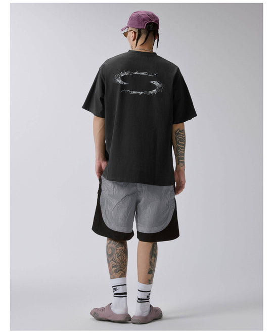 F2CE Metal Style Logo Print Washed Distressed Short Sleeve Tee | Face 3 Face