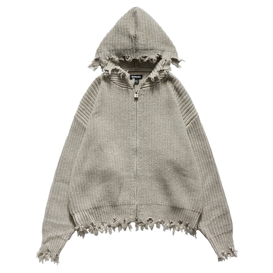 Remedy Distressed Hooded Zipper Knit Cardigan | Face 3 Face