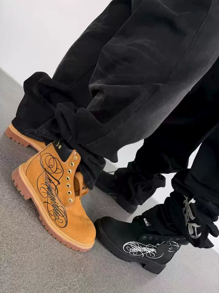 KARMANISTIC Nubuck Leather Embroidered Work Boots | Face 3 Face