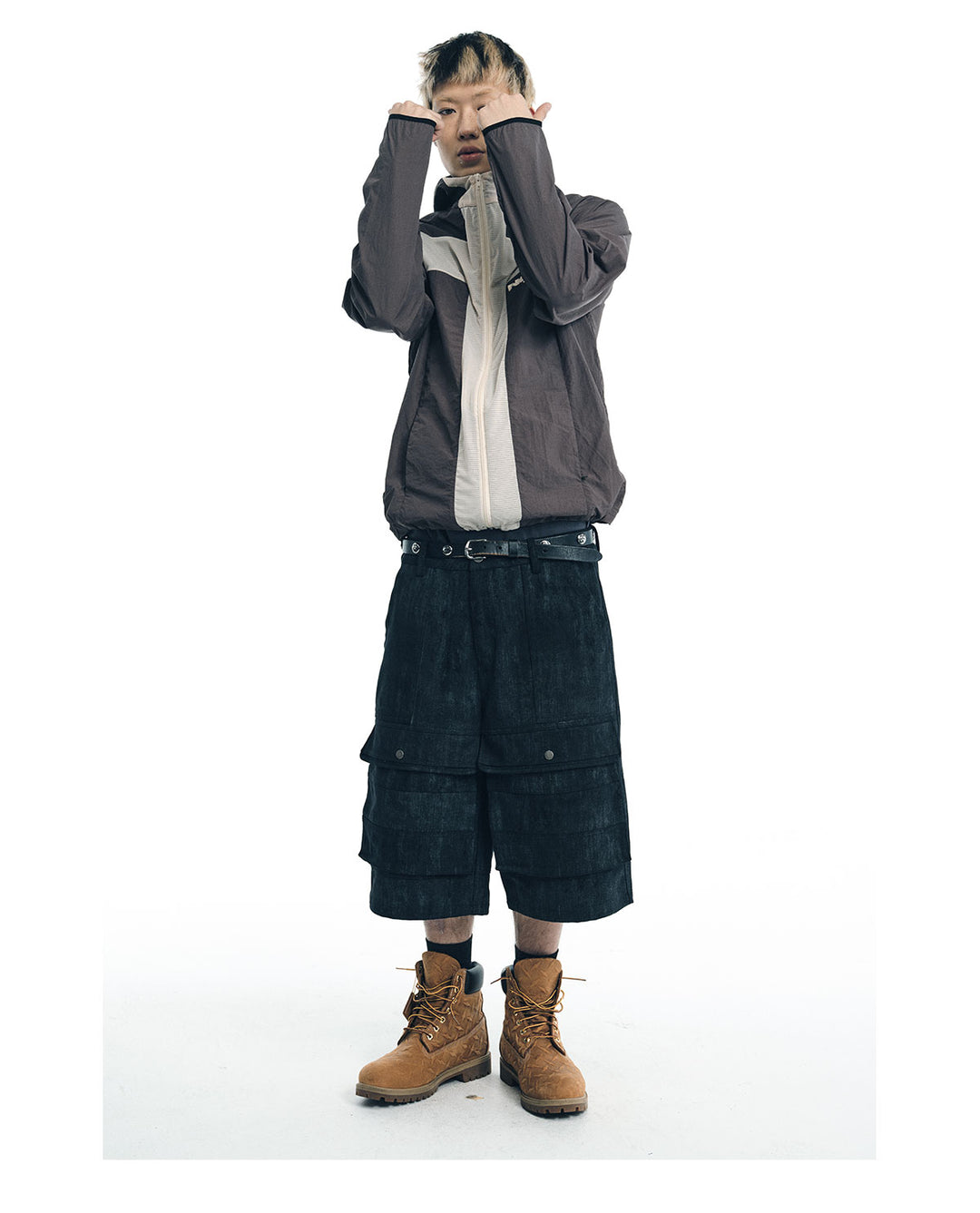 NOVACAM Wrinkled Nylon Mesh-Paneled Hooded Track Jacket | Face 3 Face