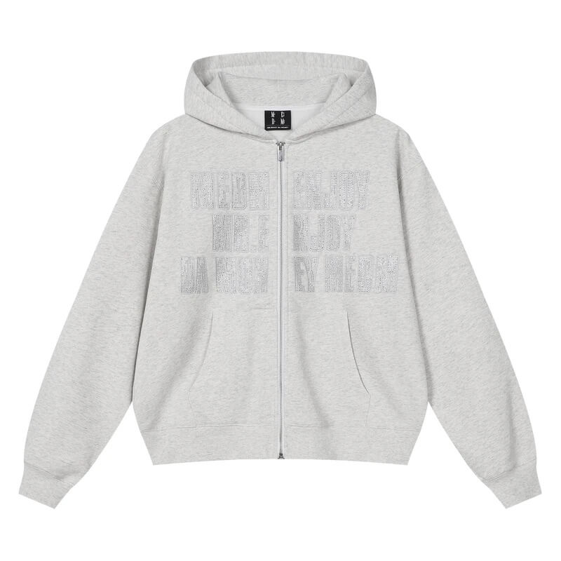 MEDM Rhinestone Embellished Zip Up Hoodie | Face 3 Face