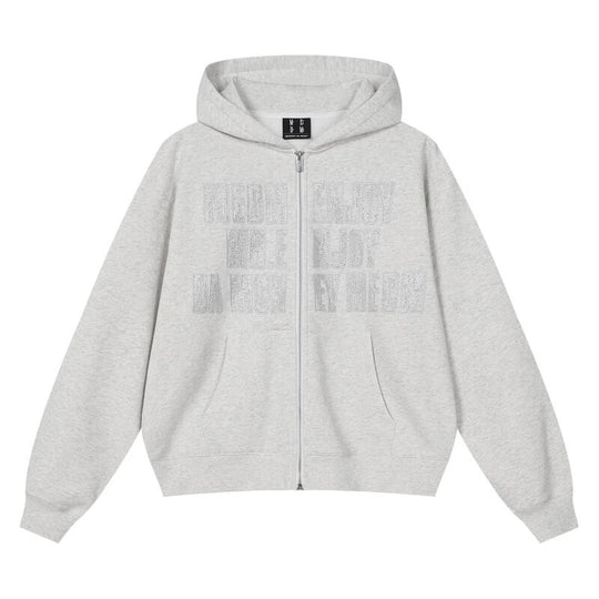 MEDM Rhinestone Embellished Zip Up Hoodie | Face 3 Face