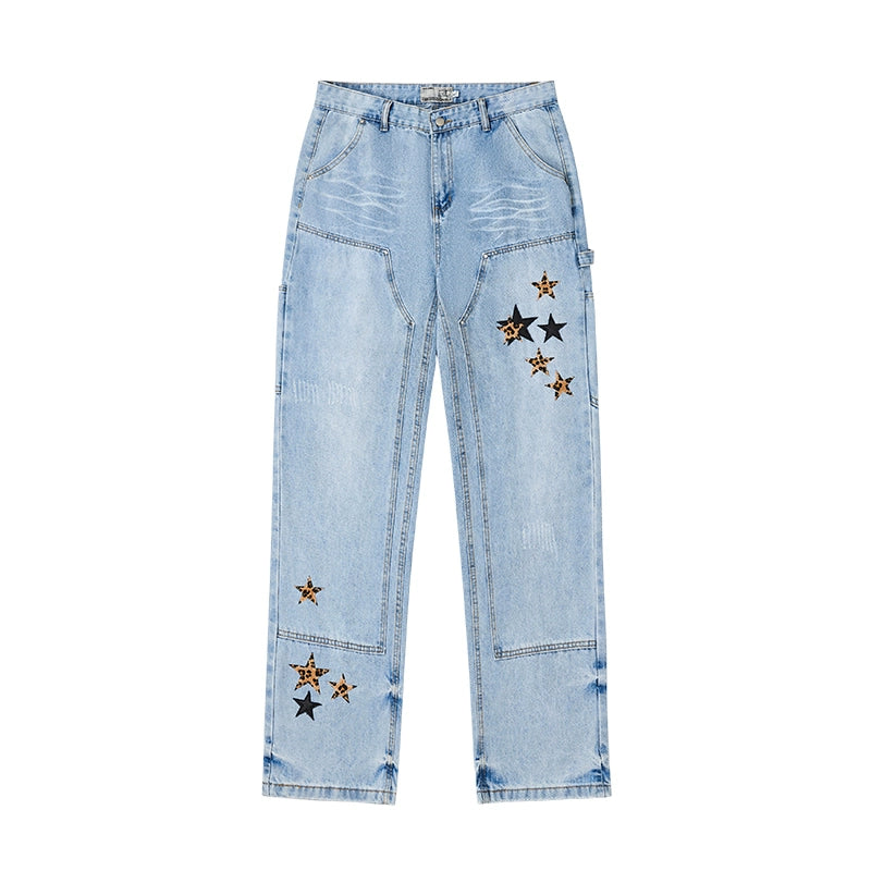 Harsh and Cruel Vintage Star Patches Double Knee Jeans | Face 3 Face