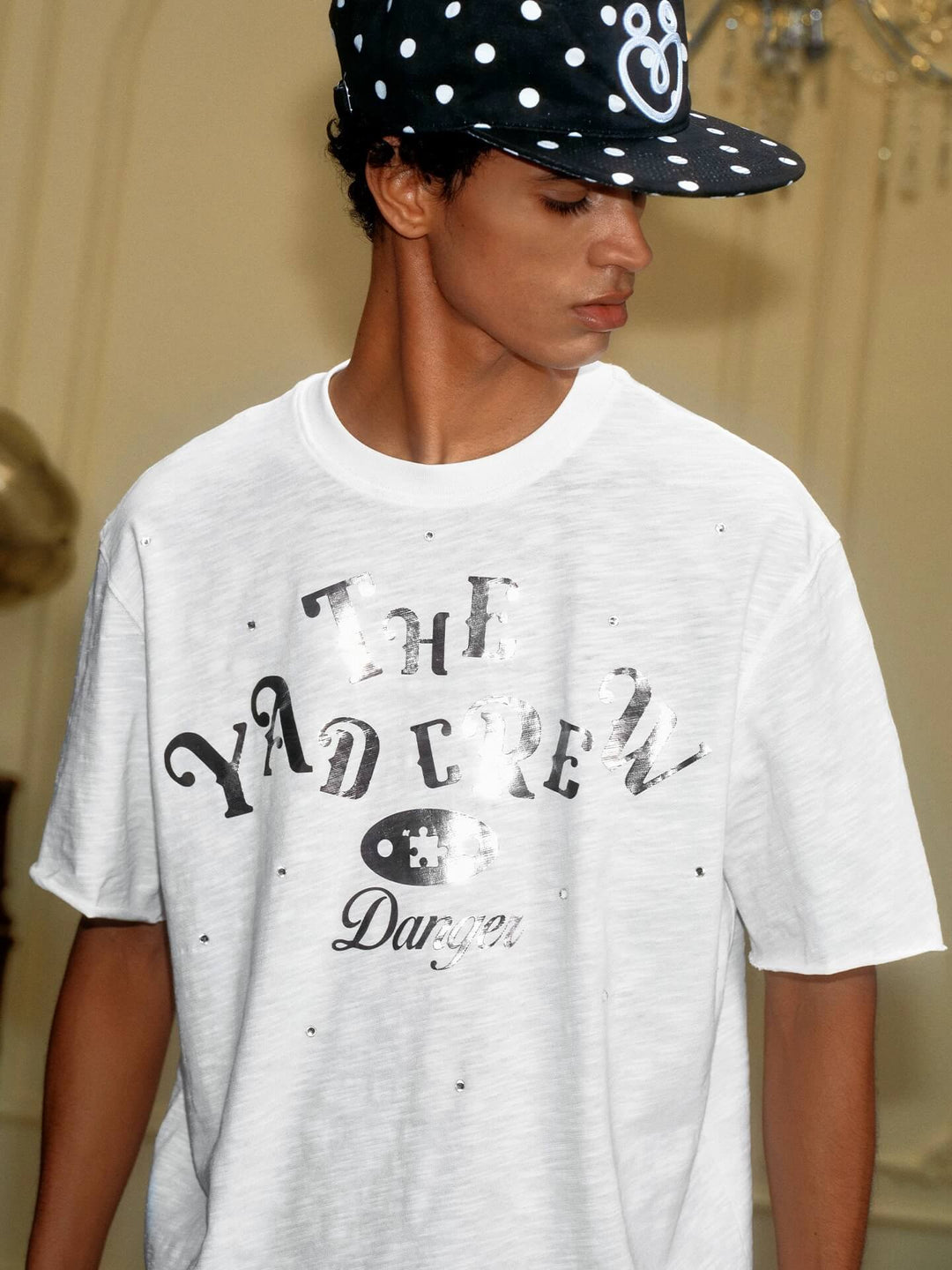 YADcrew Silver Logo Print All Over Rhinestone Tee | Face 3 Face