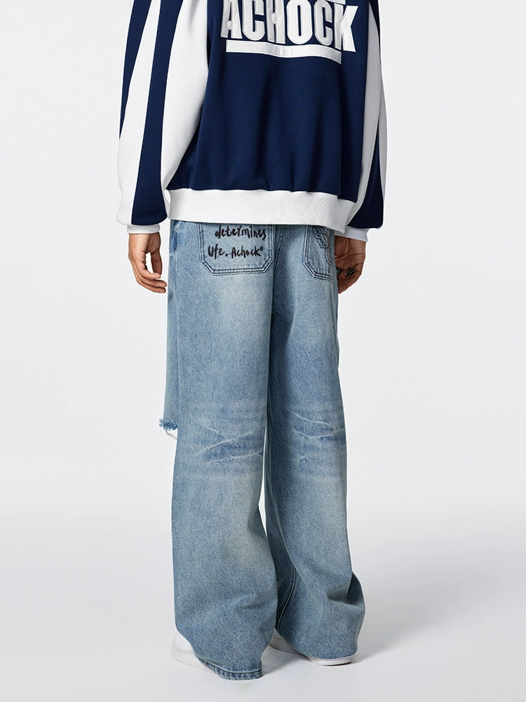 Achock Butterfly Washed Broken Hole Distressed Jeans | Face 3 Face