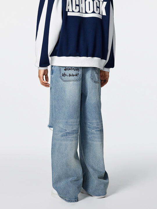 Achock Butterfly Washed Broken Hole Distressed Jeans | Face 3 Face