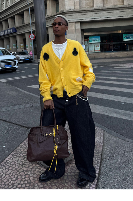 STEEPC Card Suits Wool Blend Knit Cardigan | Face 3 Face