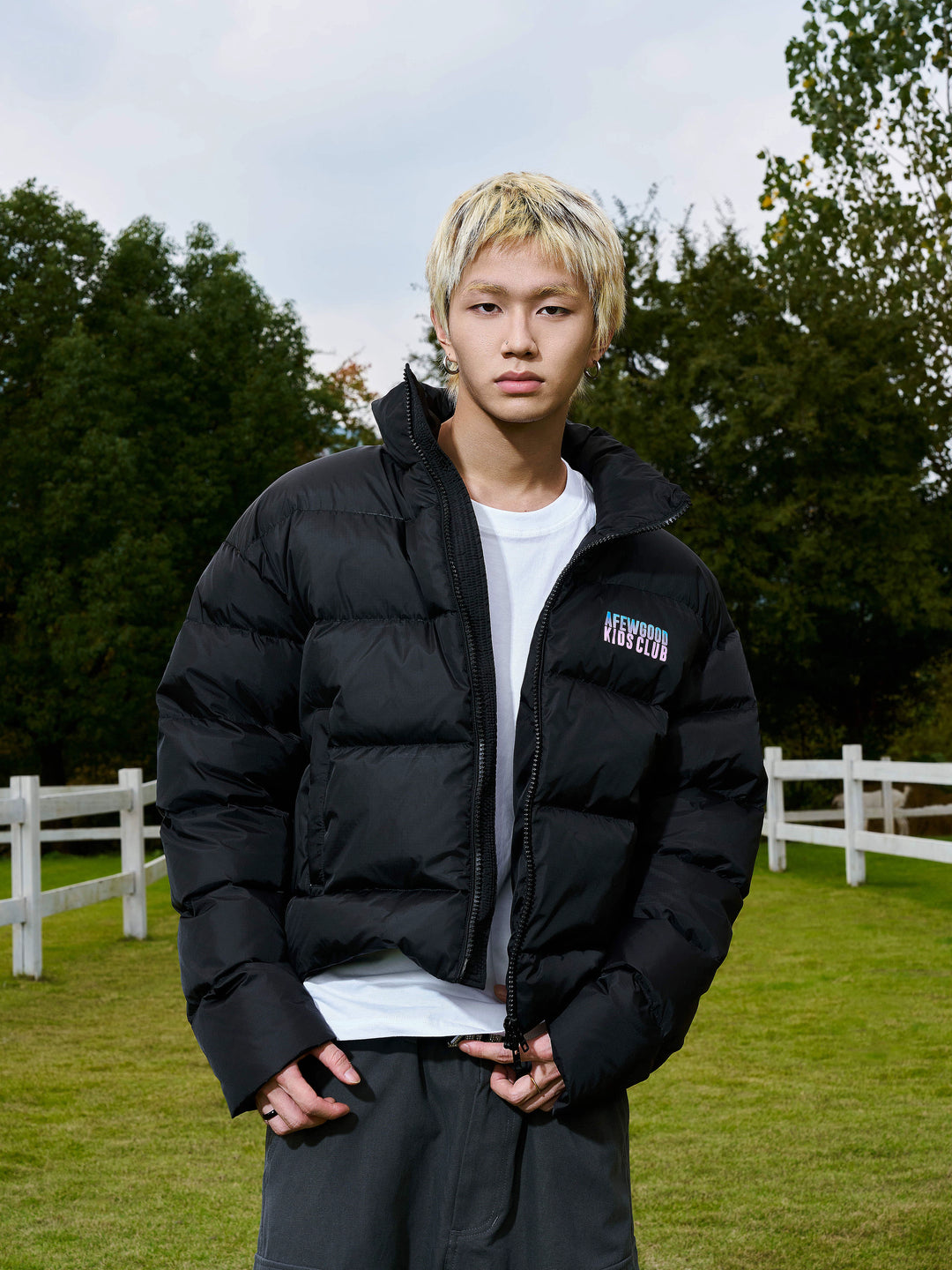 AFGK Gradient Logo Print and Embroidery Down Jacket | Face 3 Face