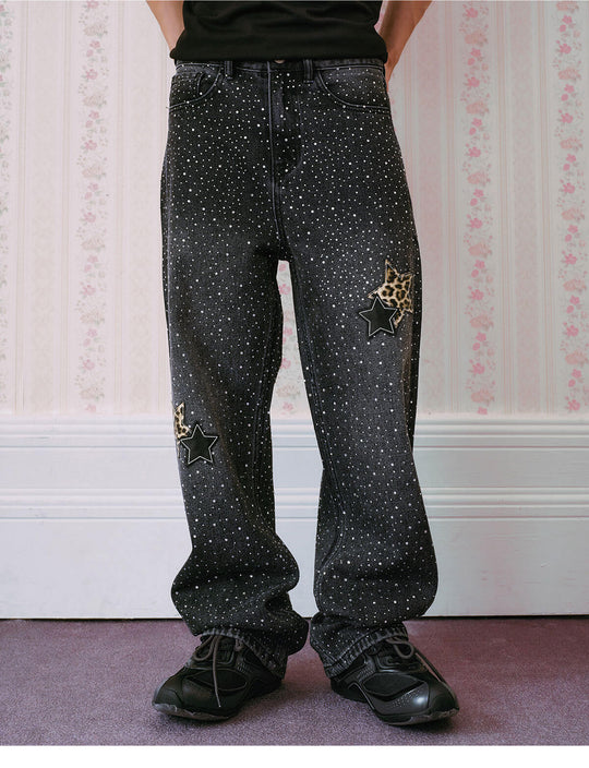 MEDM All Over Rhinestone Star Patch Jeans | Face 3 Face