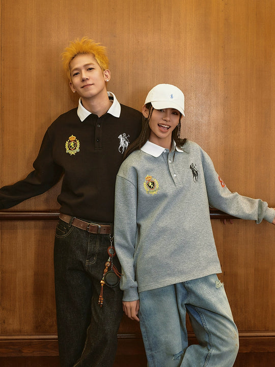 Harsh and Cruel Vintage Embroidered Long Sleeve Polo | Face 3 Face