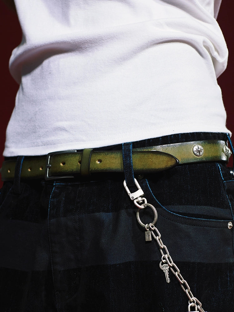 Remedy Washed Color Metal Studded Leather Belt | Face 3 Face