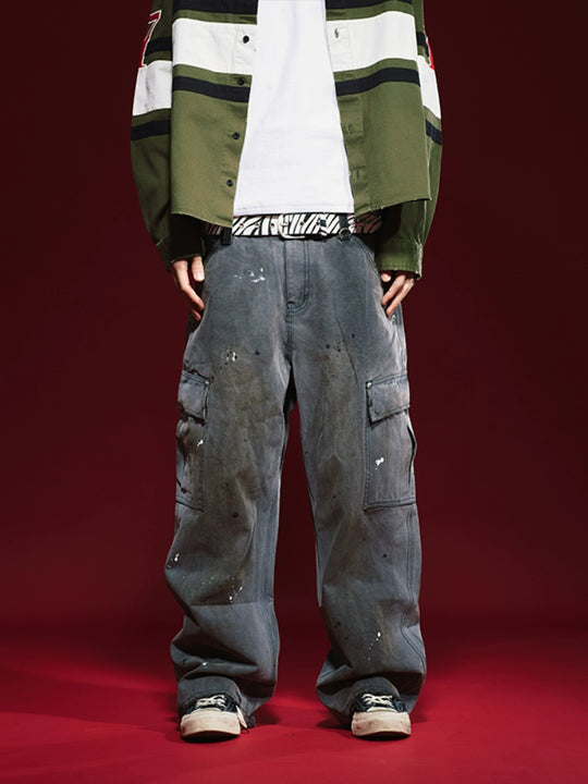 Remedy Washed Ink Splash Baggy Work Cargo Pants | Face 3 Face