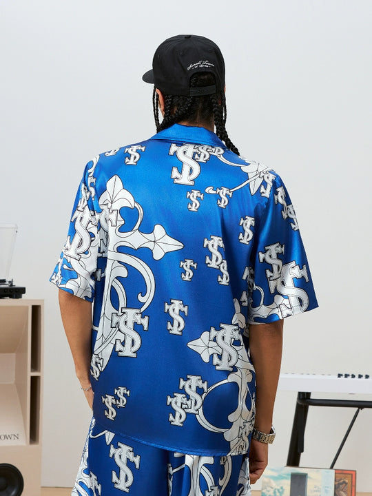 Small Town Kid Monogram Cross Logo Satin Cuban Shirt Set | Face 3 Face