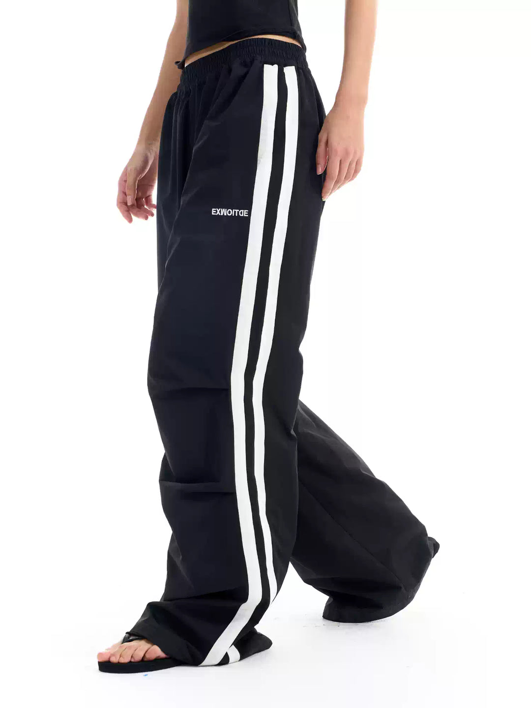 BLIND NO PLAN Striped Pleated Baggy Track Pants | Face 3 Face