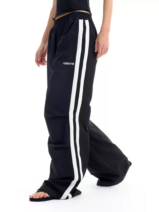 BLIND NO PLAN Striped Pleated Baggy Track Pants | Face 3 Face