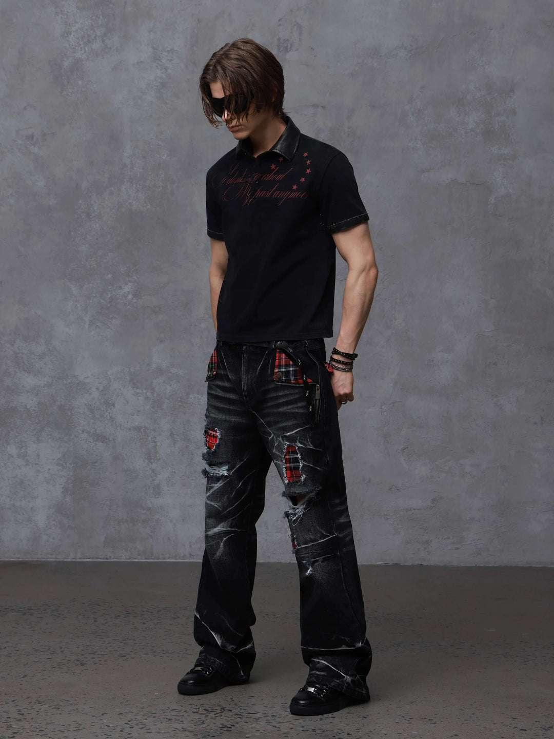 ANTIDOTE Washed Leather Collar Short Sleeve Polo