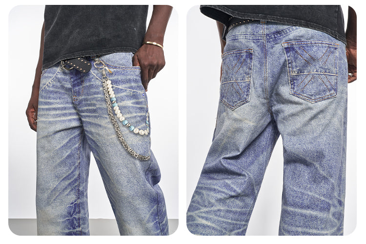 F3F Select 3D Chain Print Washed Jeans | Face 3 Face
