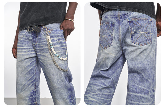 F3F Select 3D Chain Print Washed Jeans | Face 3 Face