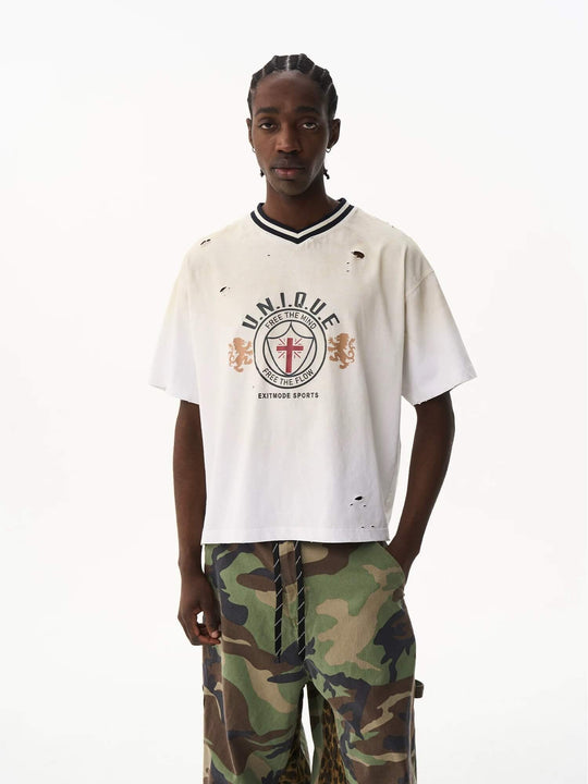 EXITMODE BY BLIND NO PLAN Washed Distressed V Neck Short Sleeve Tee