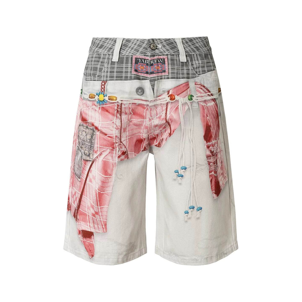 YADcrew 3D Digital Print Double Waist Baggy Shorts | Face 3 Face