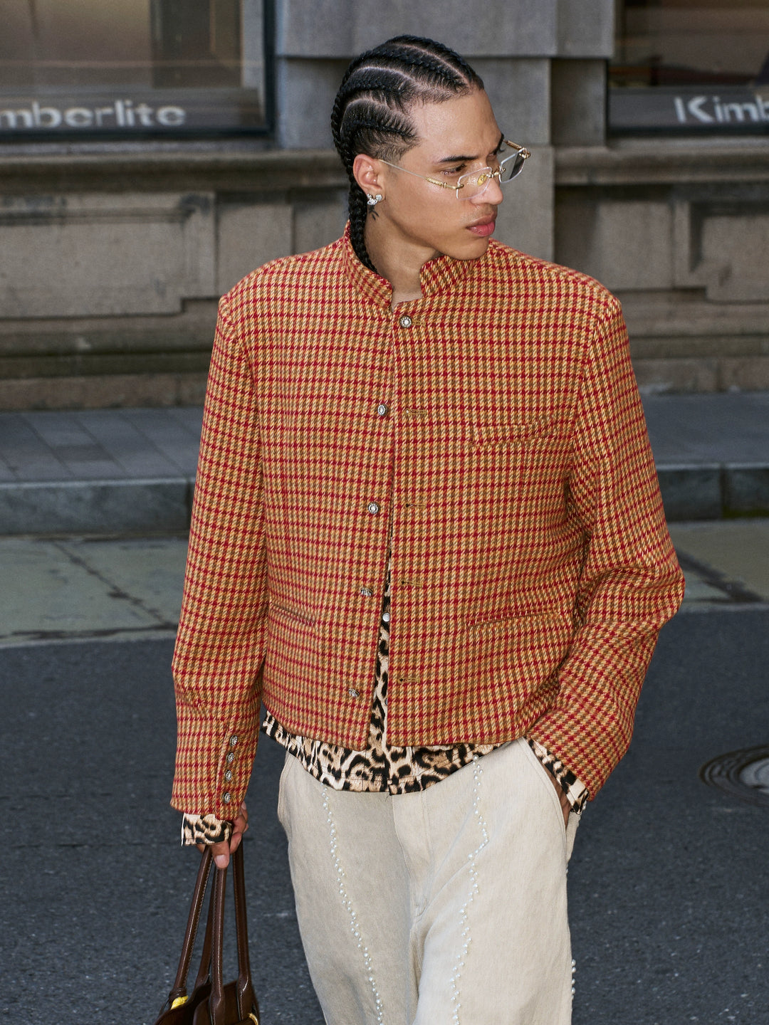 STEEPC Houndstooth Wool Blend Short Suit Jacket | Face 3 Face