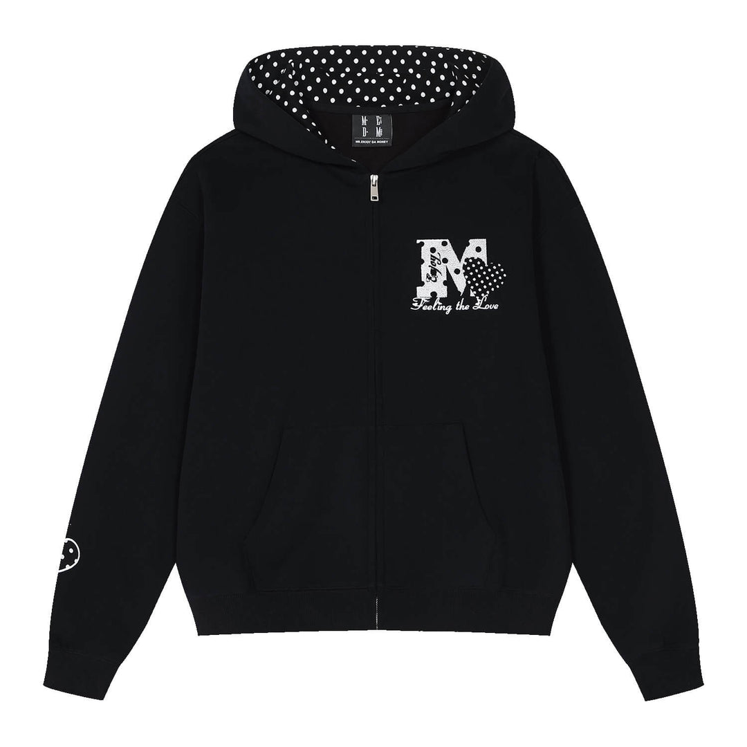 MEDM Polka Dot Hood Lining Heart Logo Zip Up Hoodie | Face 3 Face