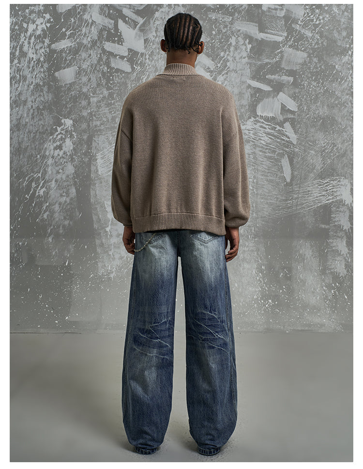 F3F Select Washed Blue Relaxed Fit Vertical Cut Jeans | Face 3 Face