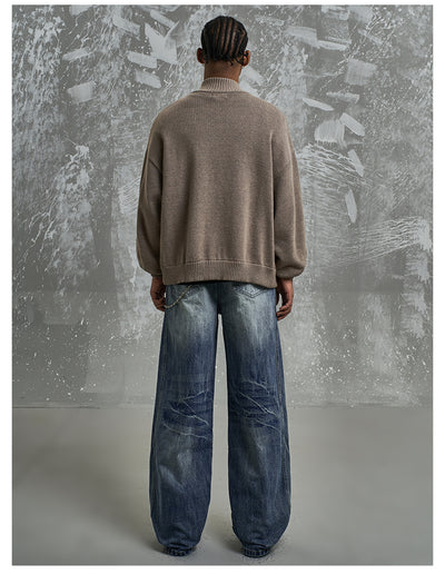 F3F Select Washed Blue Relaxed Fit Vertical Cut Jeans | Face 3 Face