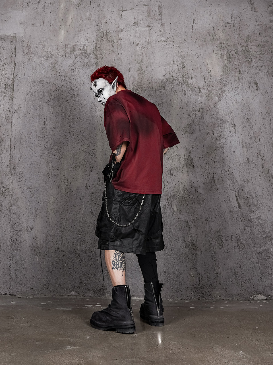 UNDERWATER Dirty-Dyed Distressed Red Logo Print Tee | Face 3 Face