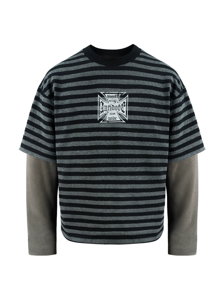 ANTIDOTE Cross Slogan Striped Layered Long Sleeve Tee | Face 3 Face