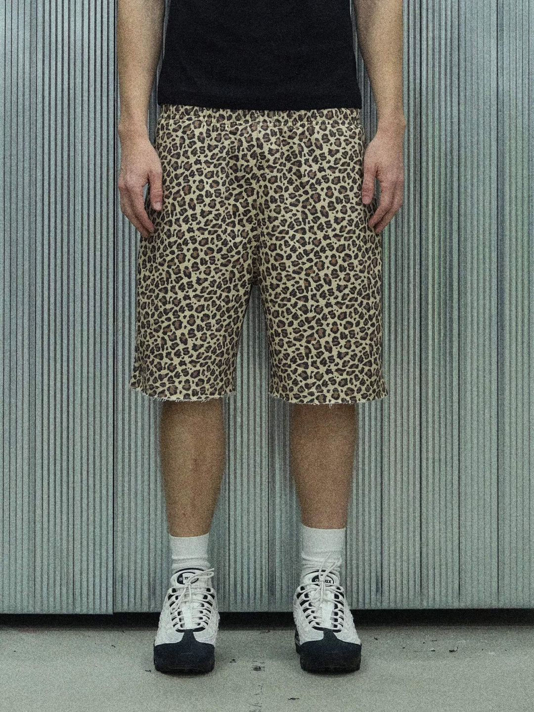S45 Leopard Print Cutoff Sweat Shorts