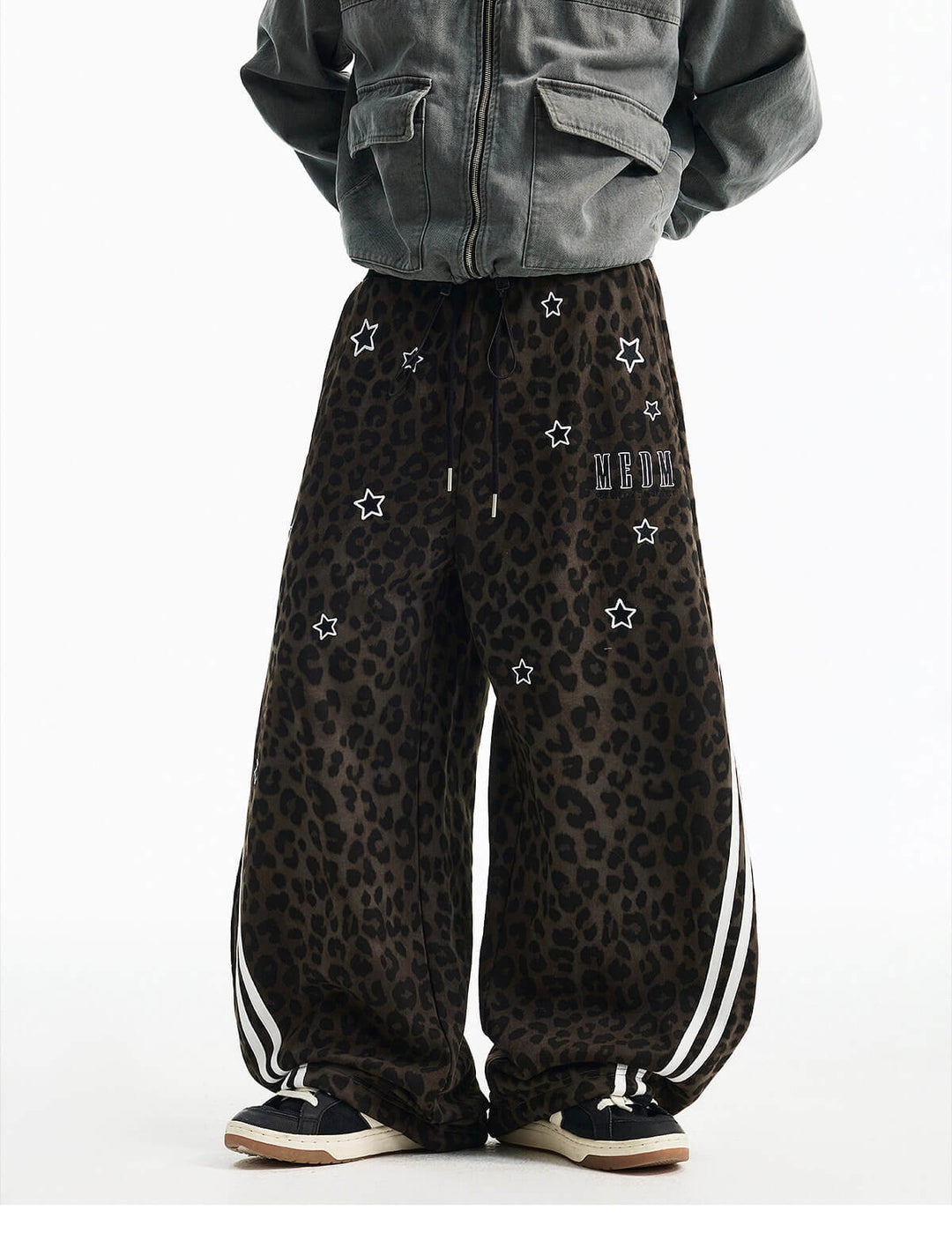 MEDM Leopard Print Star Embroidered Baggy Sweatpants | Face 3 Face