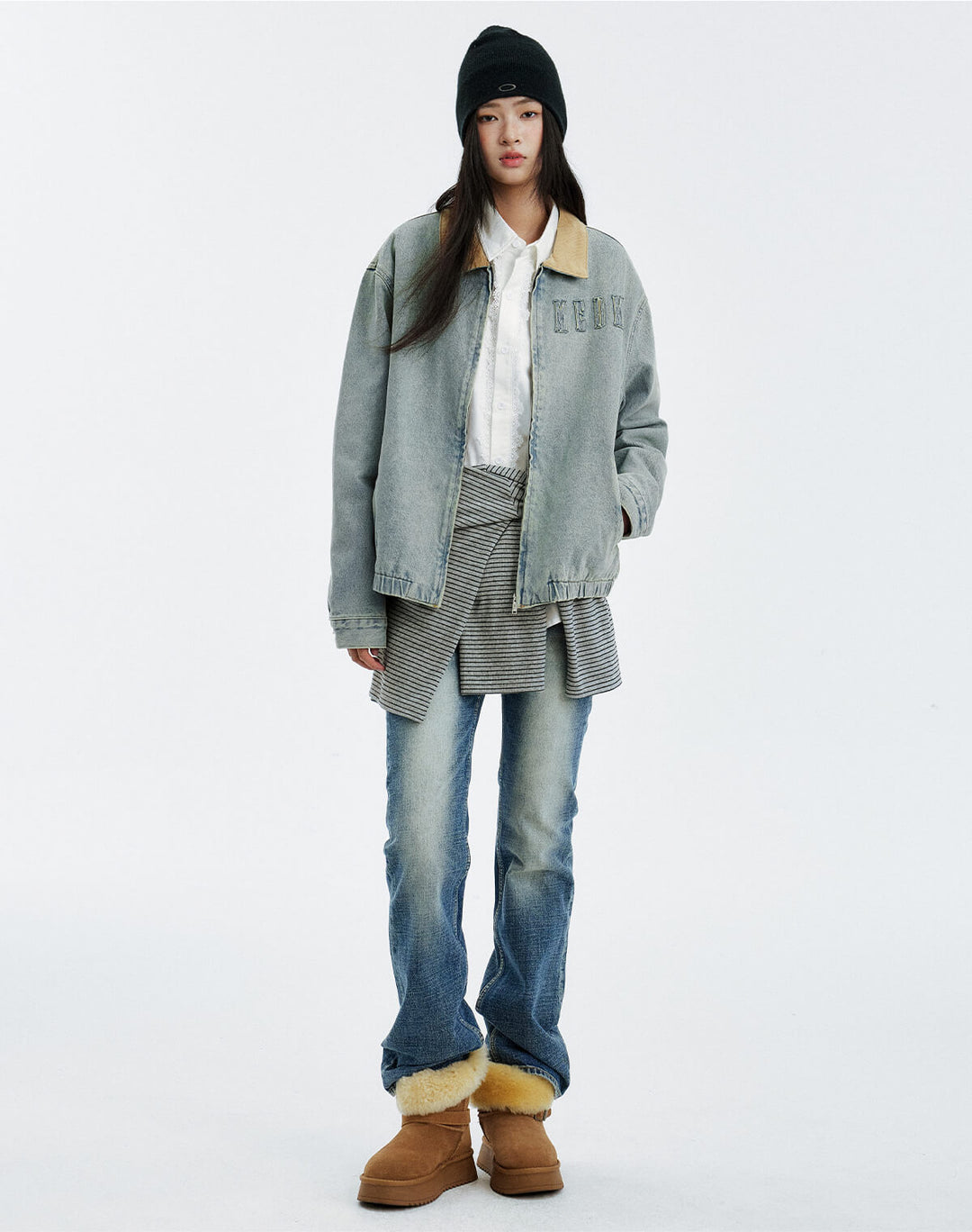 MEDM Corduroy Collar Washed Denim Jacket | Face 3 Face