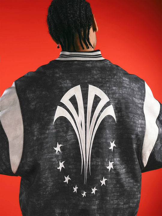 1807 In Here Crocodile PU Leather Varsity Jacket | Face 3 Face