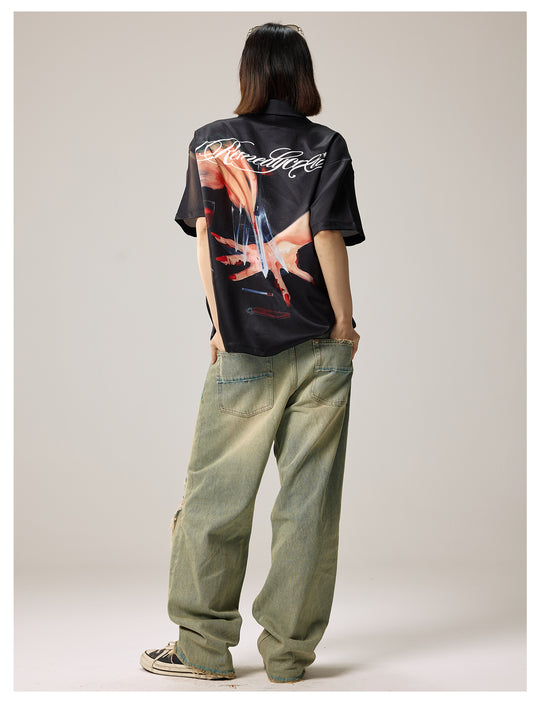 Remedy Finger and Wine Glass Full Print Short Sleeve Cuban Shirt | Face 3 Face