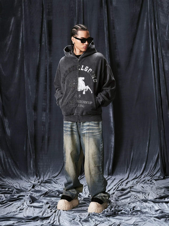 1807 Pegasus Wash Fade Zip Up Hoodie | Face 3 Face