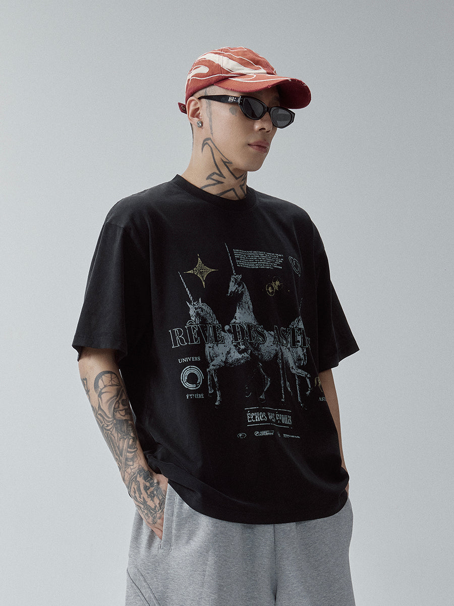 F2CE Washed RÈVE DES ASTRES Print Tee | Face 3 Face