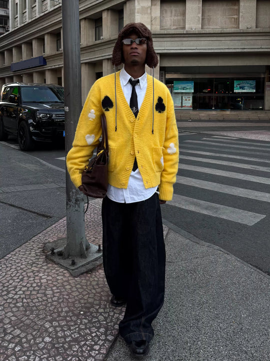 STEEPC Card Suits Wool Blend Knit Cardigan | Face 3 Face