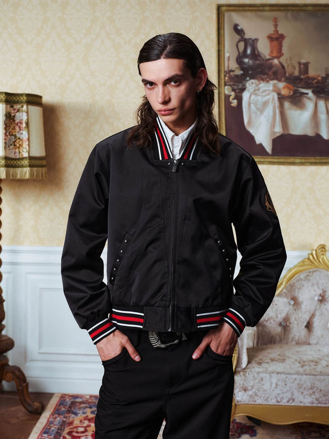 YADcrew Crown Patch Contrast Rib Varsity Jacket | Face 3 Face