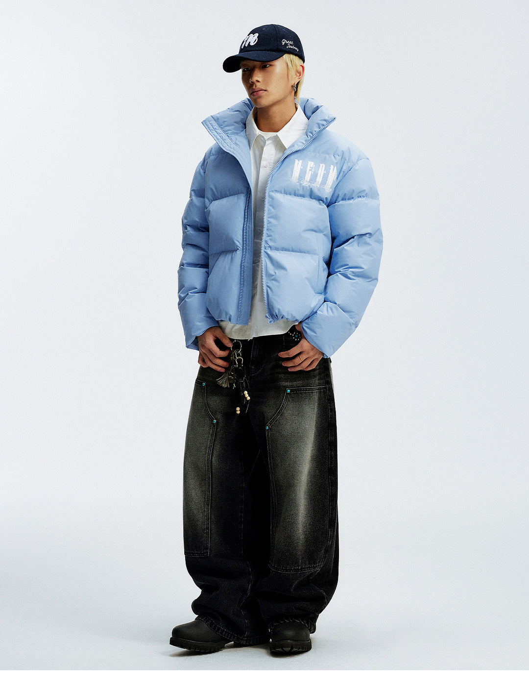 MEDM Rhinestone Studded Logo Down Jacket | Face 3 Face